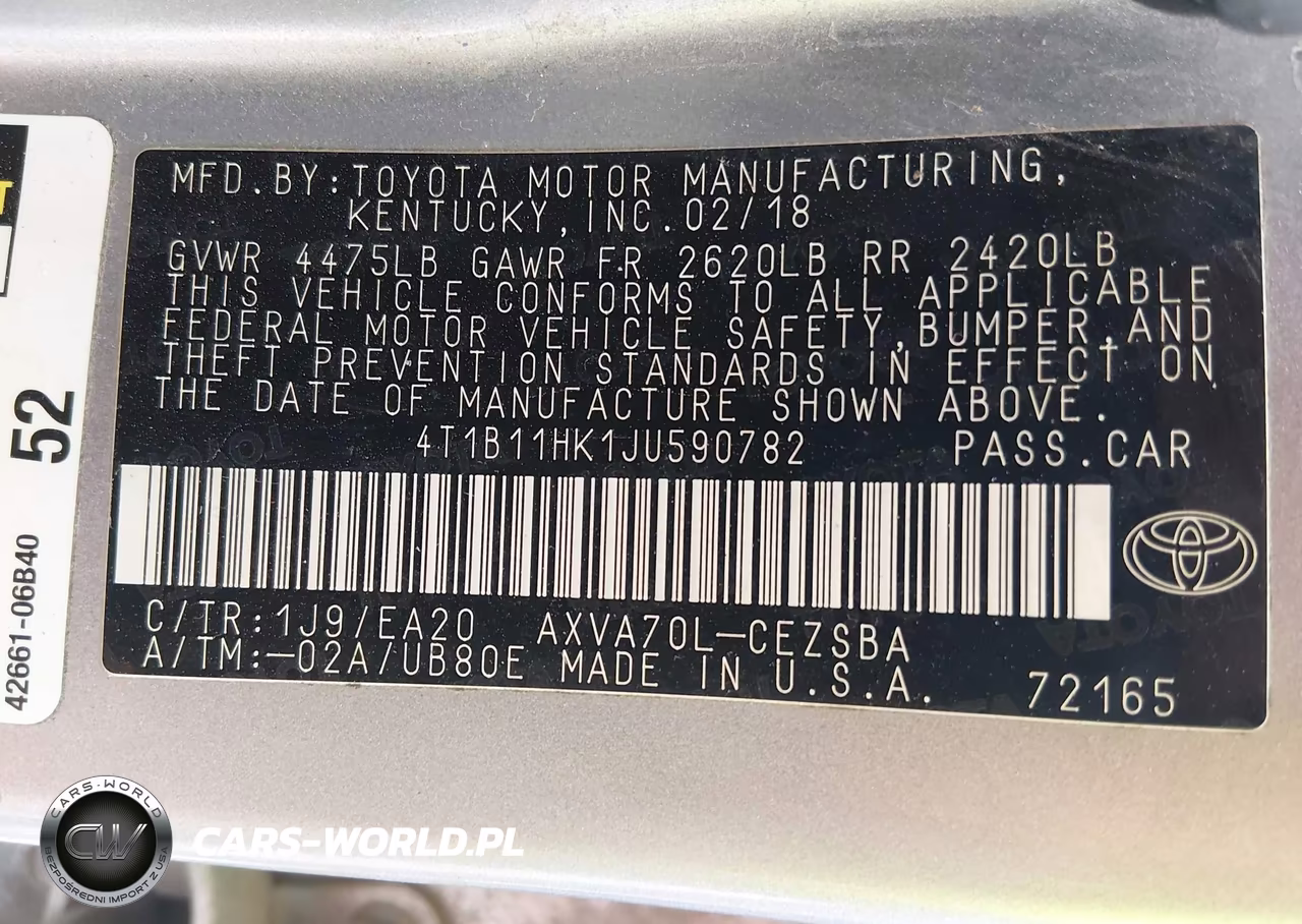 2018 Toyota Camry Se VIN:4T1B11HK1JU590782 - 9