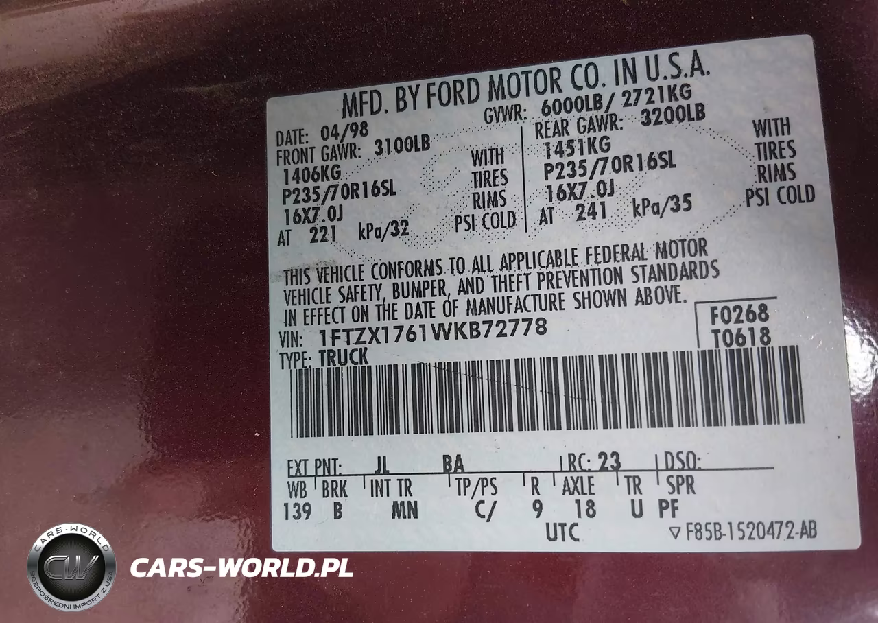 1998 Ford F-150 Lariat-Standard-Xl-Xlt VIN:1FTZX1761WKB72778 - 9