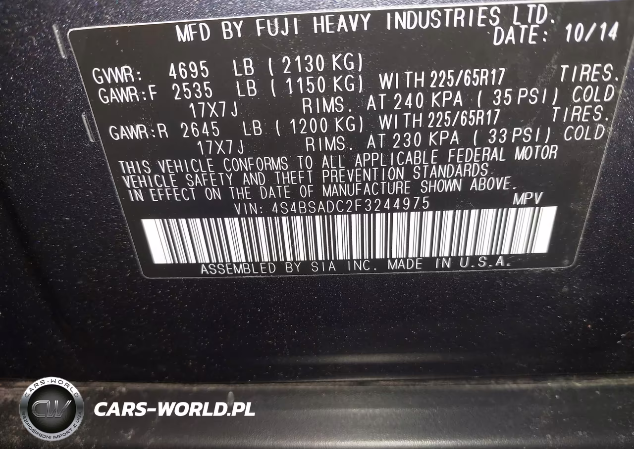 2015 Subaru Outback 2.5I Premium VIN:4S4BSADC2F3244975 - 9