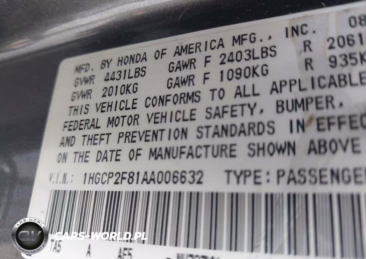 2010 Honda Accord 2.4 Ex-L VIN:1HGCP2F81AA006632 - 9