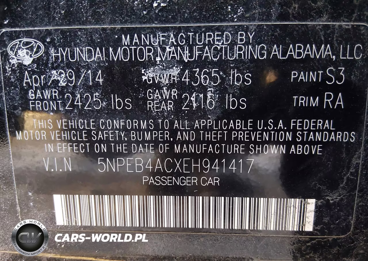 2014 Hyundai Sonata Gls VIN:5NPEB4ACXEH941417 - 9