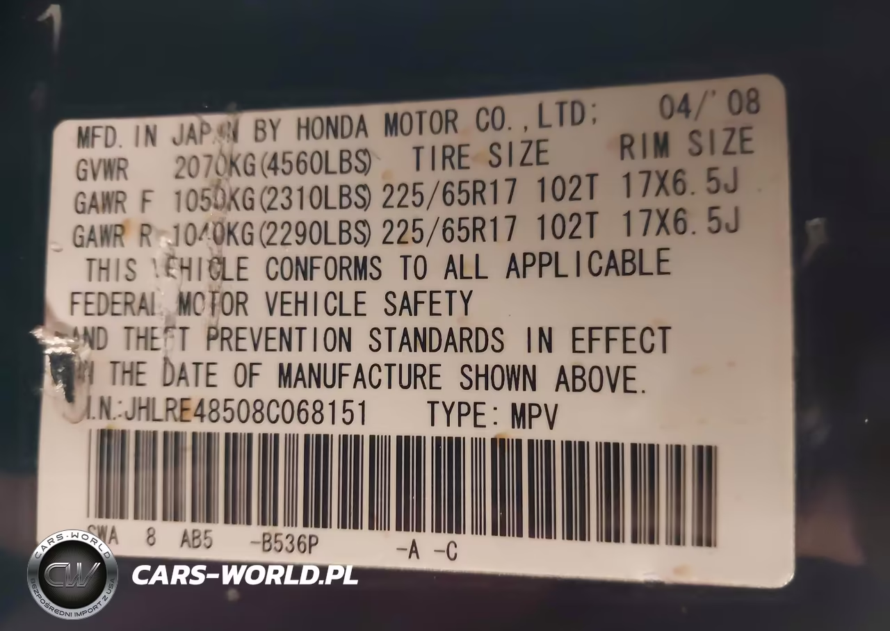 2008 Honda Cr-V Ex VIN:JHLRE48508C068151 - 9
