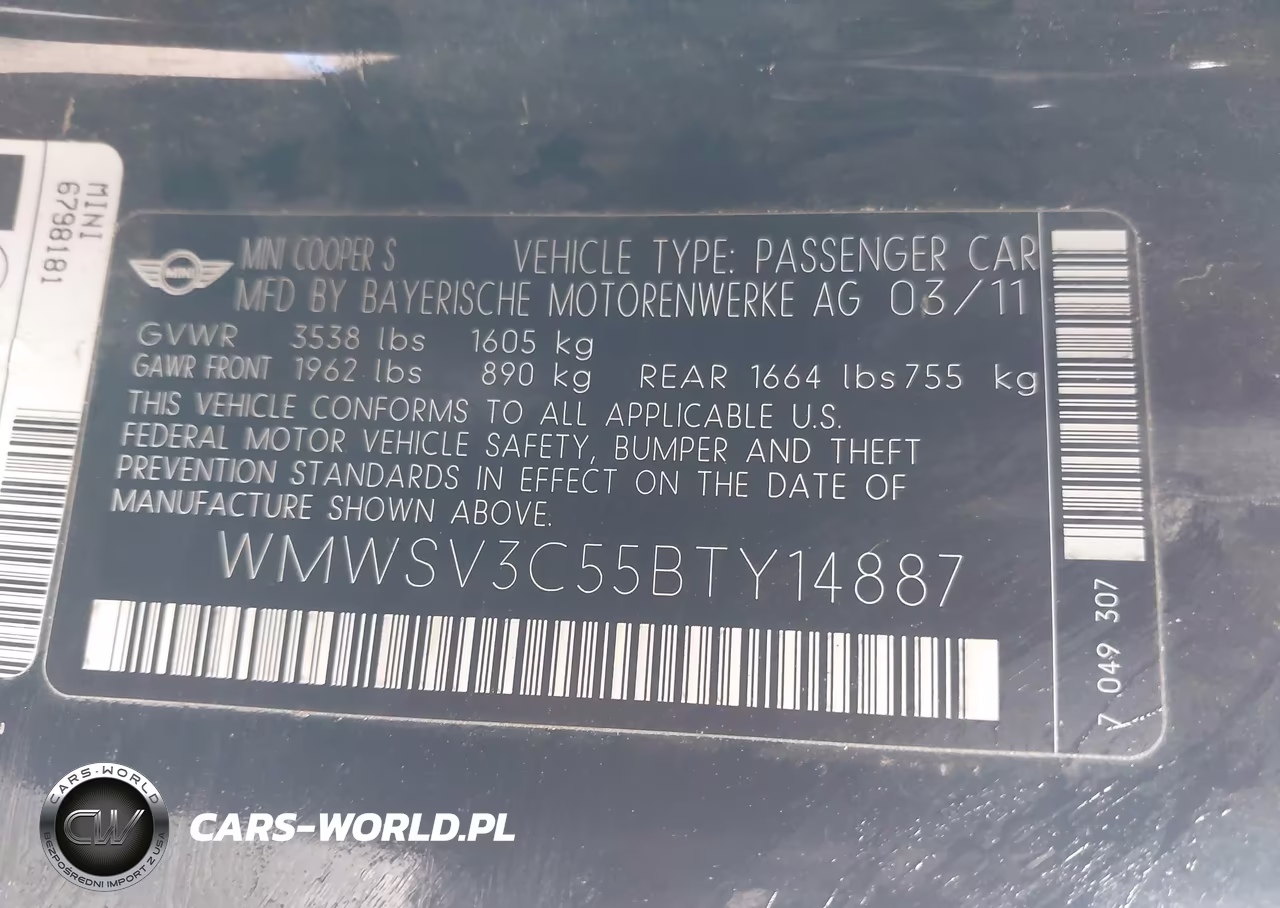 2011 Mini Cooper S VIN:WMWSV3C55BTY14887 - 9