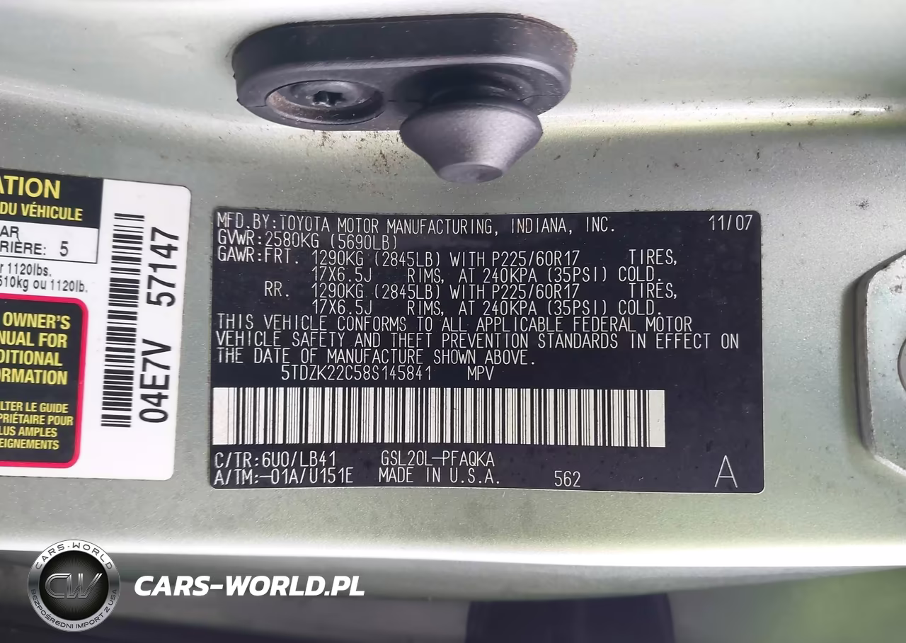 2008 Toyota Sienna Xle VIN:5TDZK22C58S145841 - 9