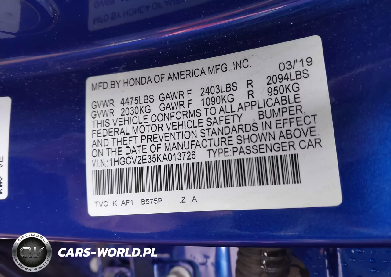 2019 Honda Accord Sport 2.0T VIN:1HGCV2E35KA013726 - 9
