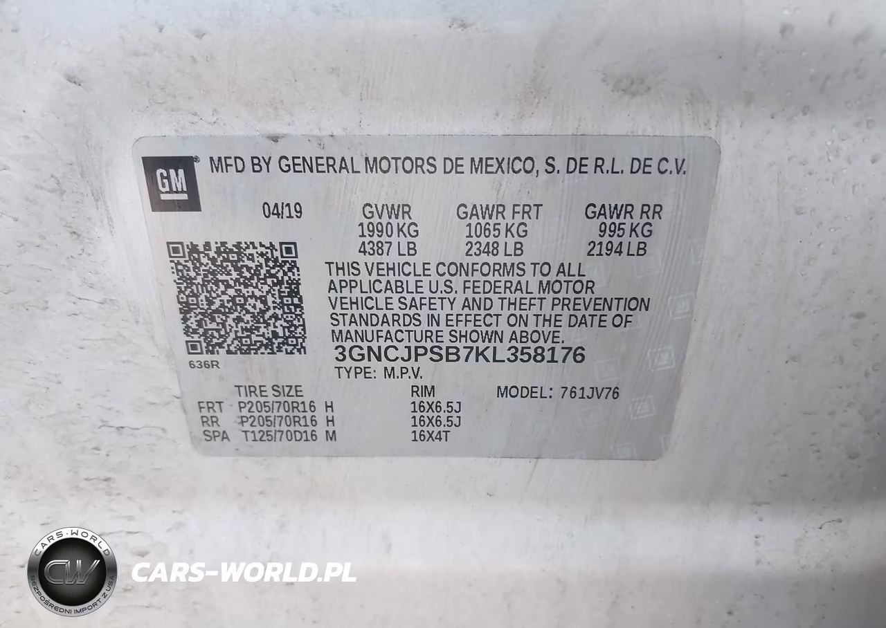 2019 Chevrolet Trax Lt VIN:3GNCJPSB7KL358176 - 9
