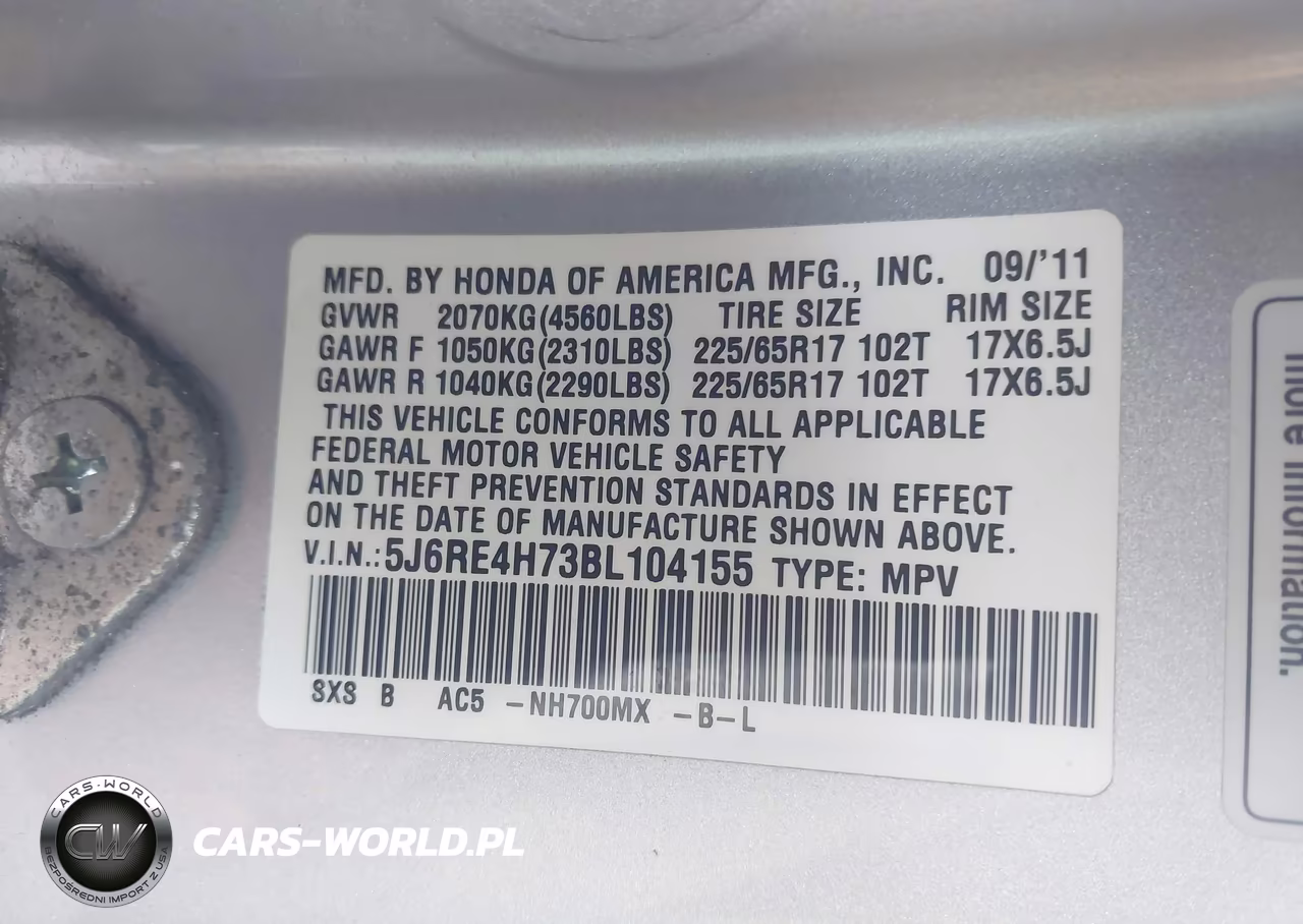 2011 Honda Cr-V Ex-L VIN:5J6RE4H73BL104155 - 9