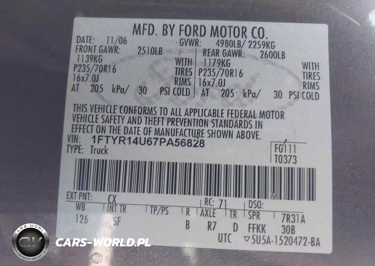 2007 Ford Ranger Sport-Stx-Xl-Xlt VIN:1FTYR14U67PA56828 - 9