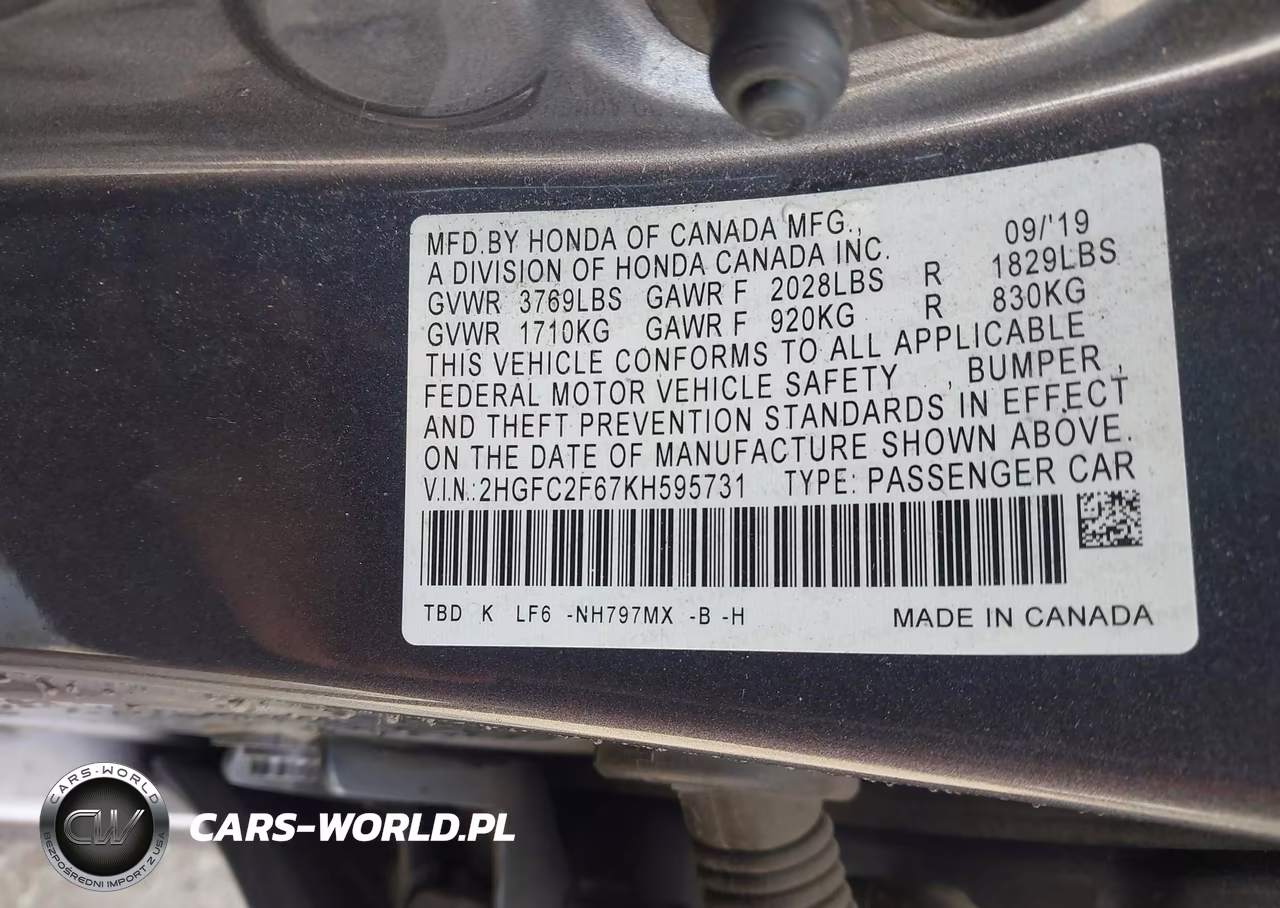 2019 Honda Civic Lx VIN:2HGFC2F67KH595731 - 9