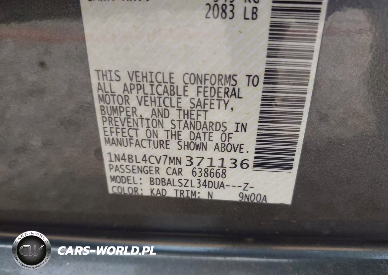 2021 Nissan Altima Sr Fwd VIN:1N4BL4CV7MN371136 - 9
