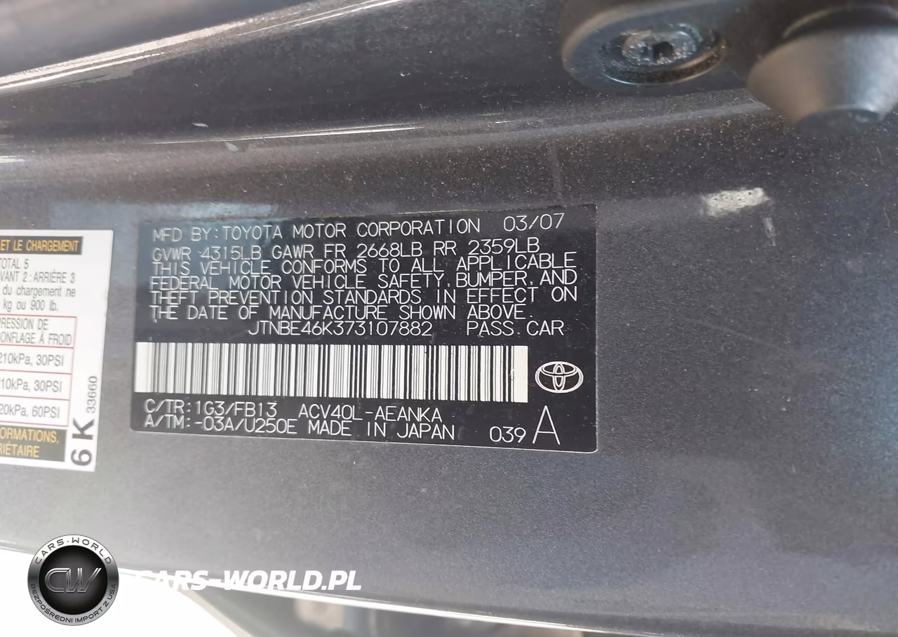 2007 Toyota Camry Ce-Le-Xle-Se VIN:JTNBE46K373107882 - 9