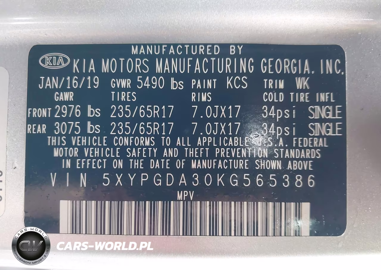 2019 Kia Sorento 2.4L Lx VIN:5XYPGDA30KG565386 - 9