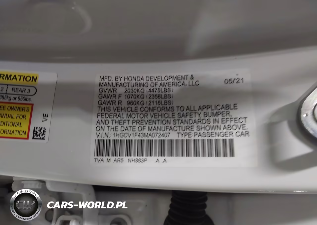 2021 Honda Accord Sport Special Edition VIN:1HGCV1F43MA072407 - 9