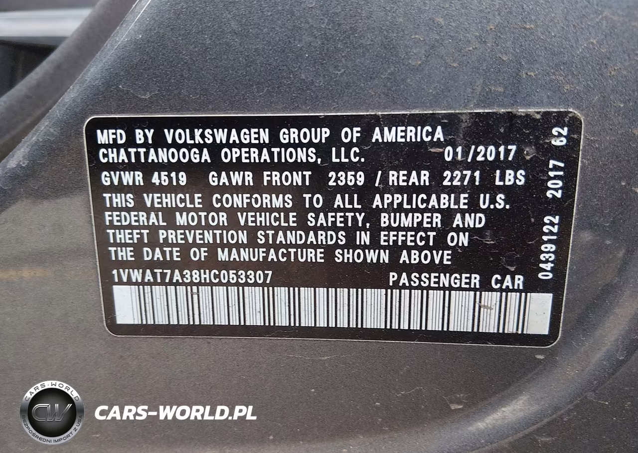 2017 Volkswagen Passat 1.8T S VIN:1VWAT7A38HC053307 - 9