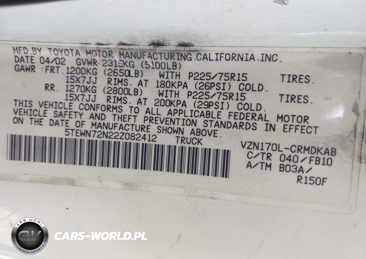 2002 Toyota Tacoma Base V6 VIN:5TEWN72N22Z082412 - 9
