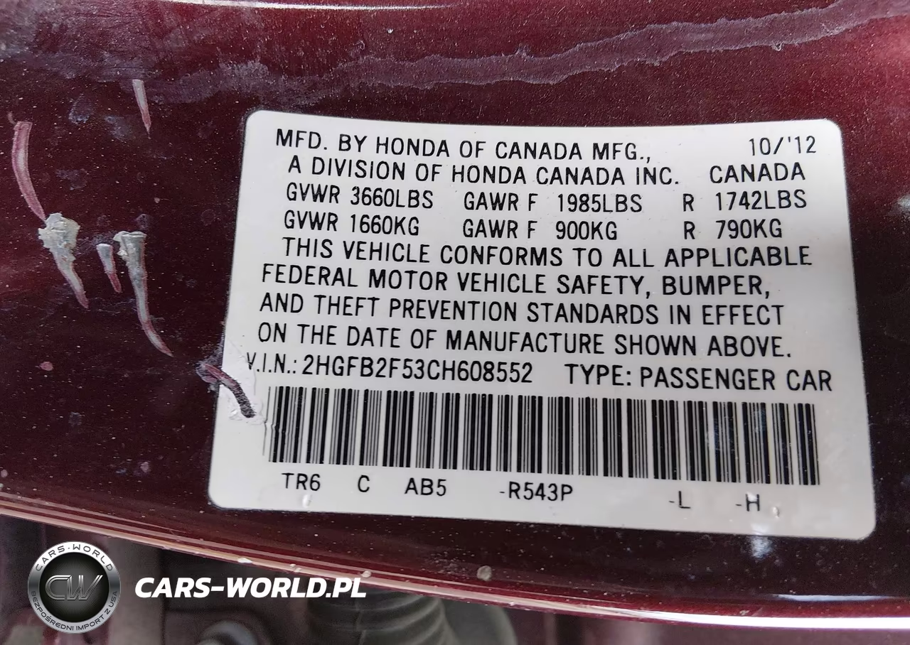 2012 Honda Civic Lx VIN:2HGFB2F53CH608552 - 9