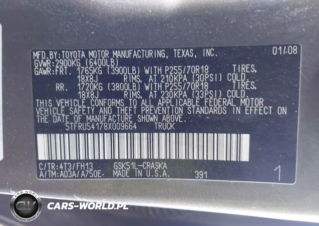 2008 Toyota Tundra Base V6 VIN:5TFRU54178X009664 - 9