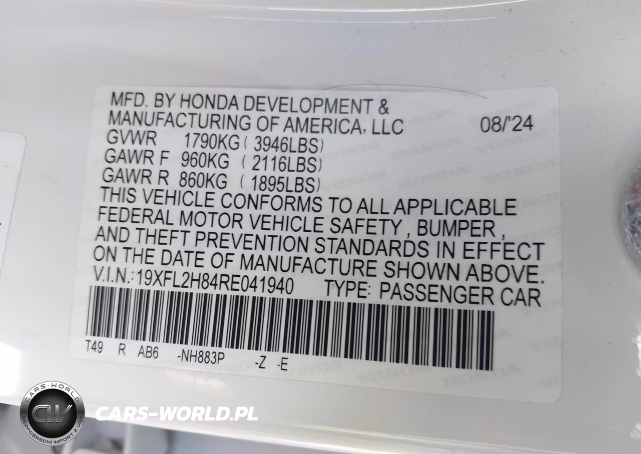 2024 Honda Civic Sport VIN:19XFL2H84RE041940 - 9