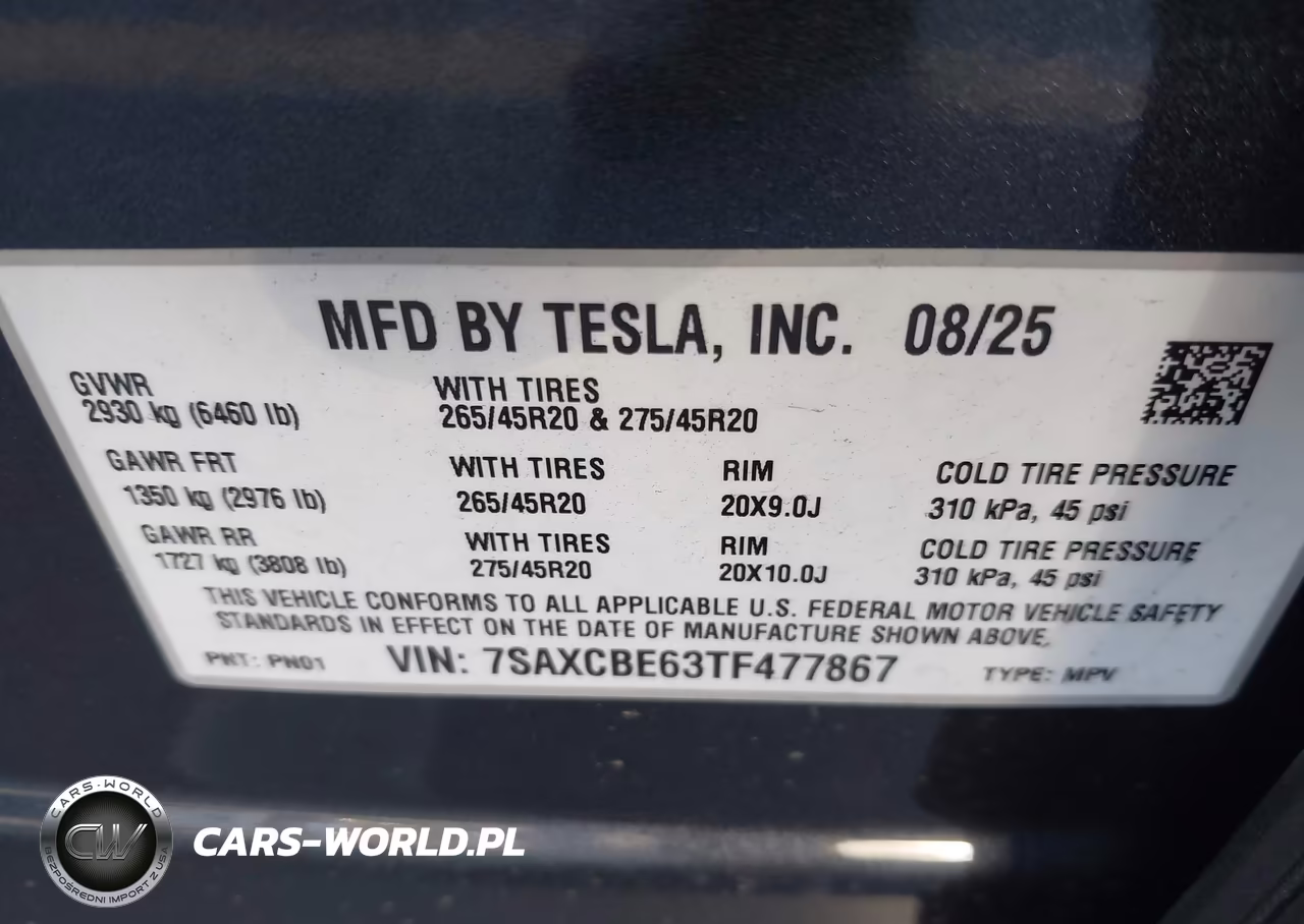 2026 Tesla Model X Plaid VIN:7SAXCBE63TF477867 - 9