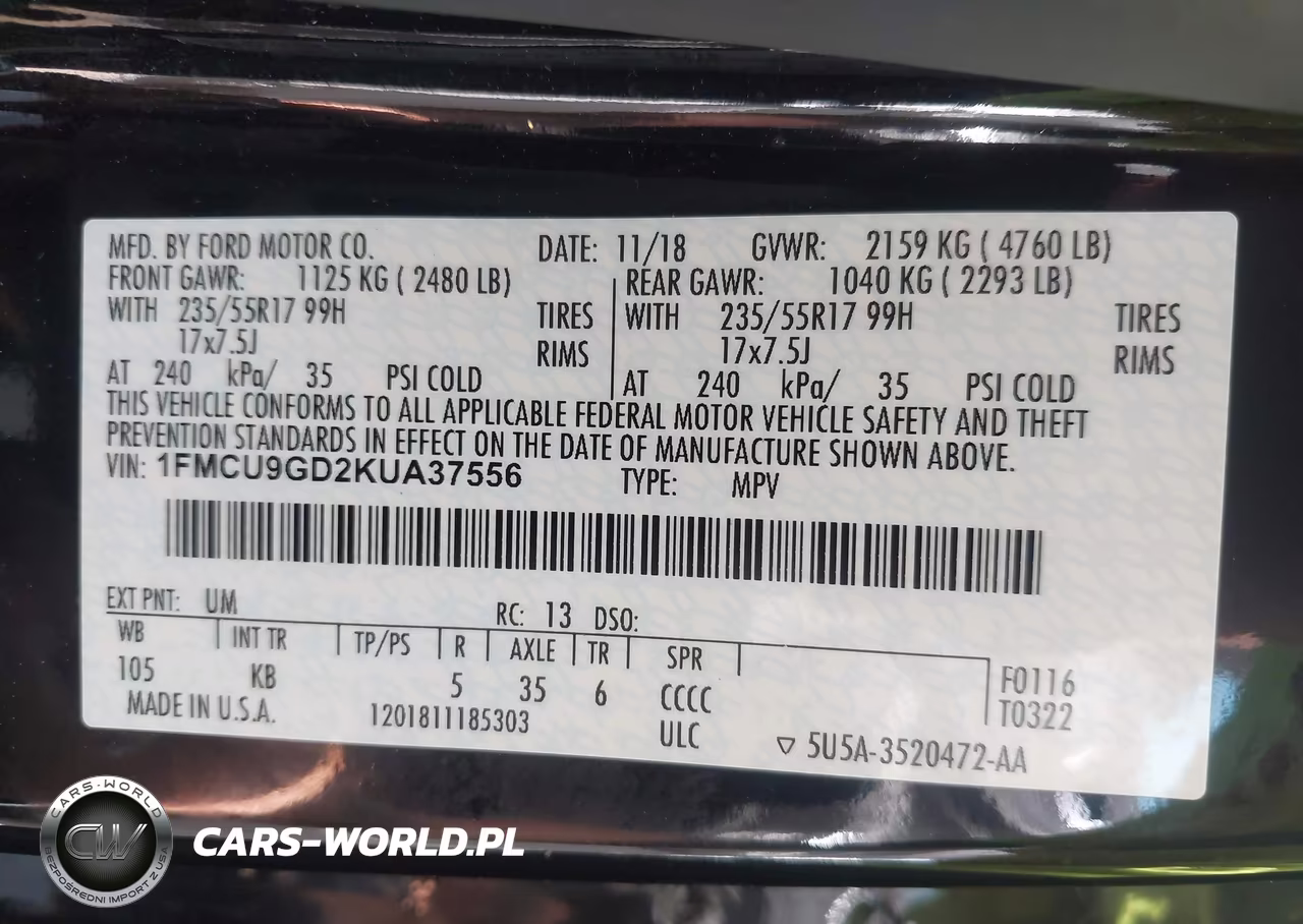 2019 Ford Escape Se VIN:1FMCU9GD2KUA37556 - 9
