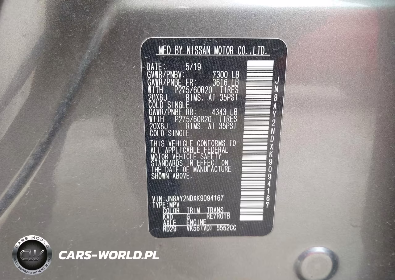 2019 Nissan Armada Sl VIN:JN8AY2NDXK9094167 - 9