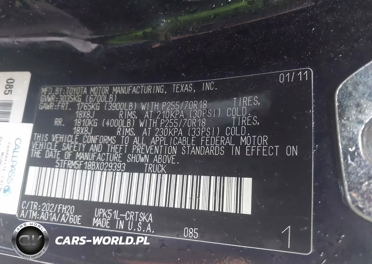 2011 Toyota Tundra Grade 4.6L V8 VIN:5TFRM5F18BX029393 - 9