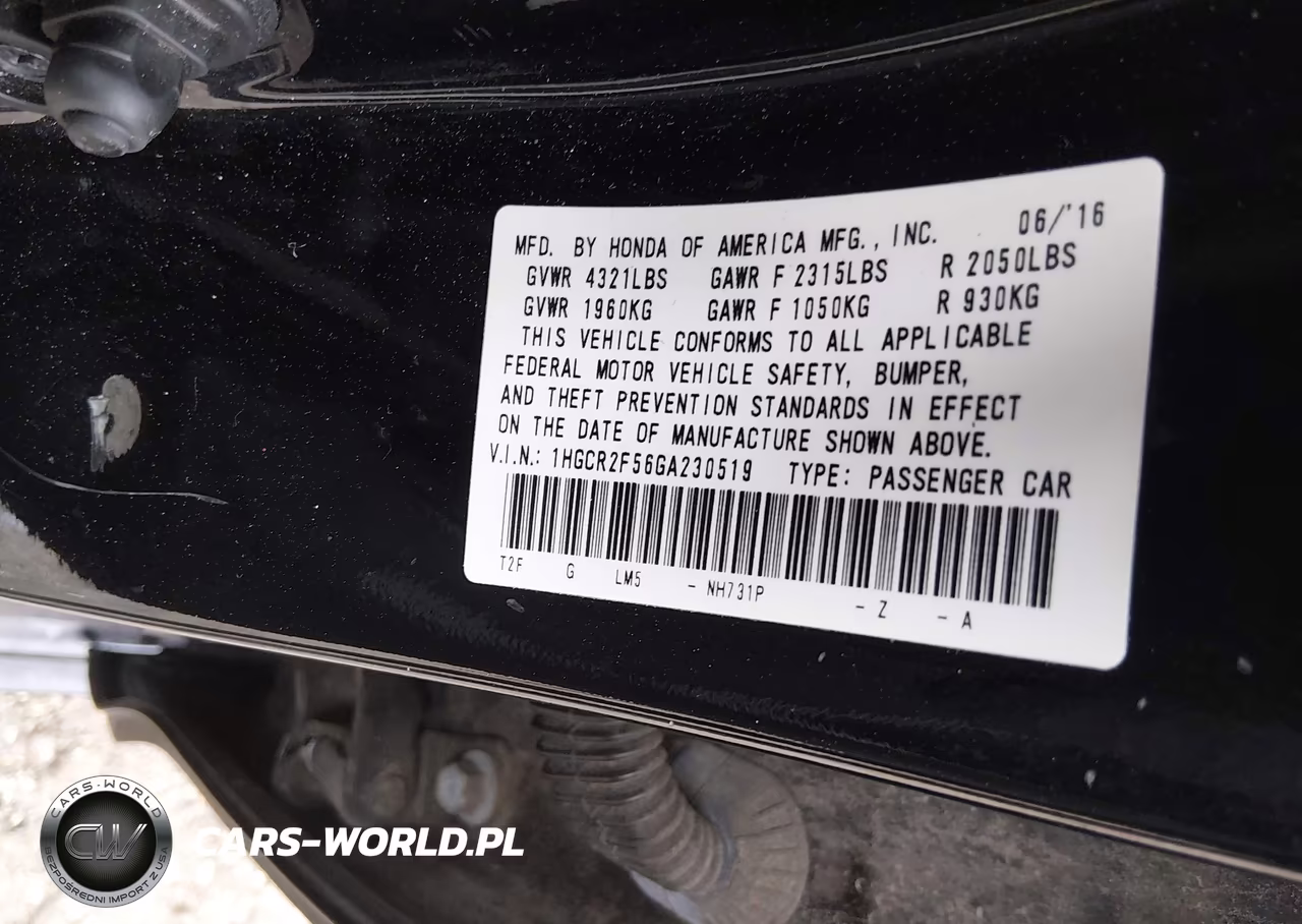 2016 Honda Accord Sport VIN:1HGCR2F56GA230519 - 9