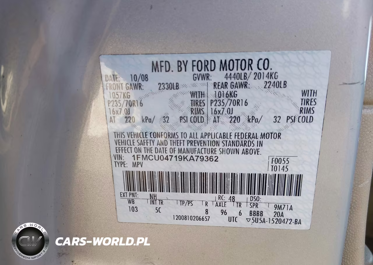2009 Ford Escape Limited VIN:1FMCU04719KA79362 - 9