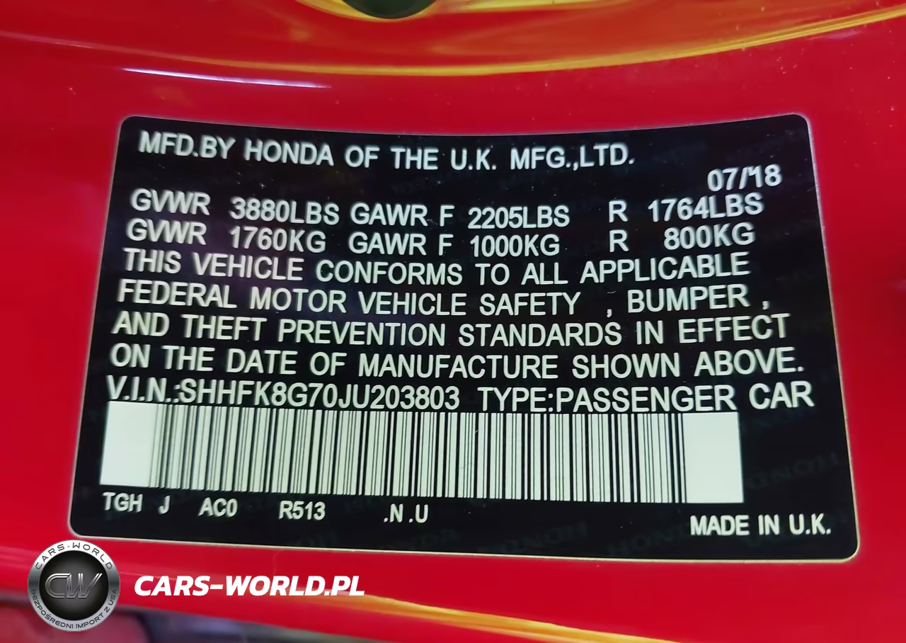 2018 Honda Civic Type R Touring VIN:SHHFK8G70JU203803 - 9