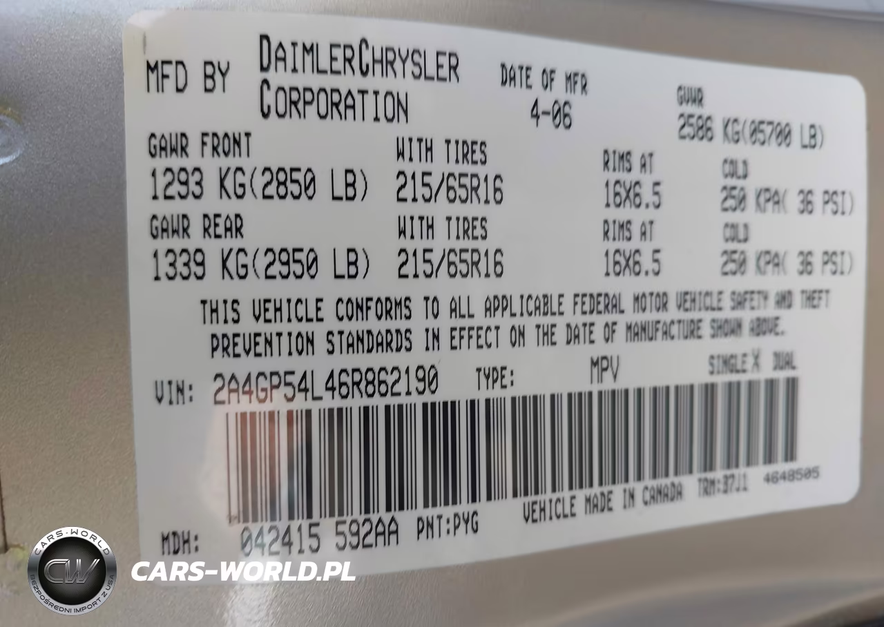 2006 Chrysler Town & Country Touring VIN:2A4GP54L46R862190 - 9