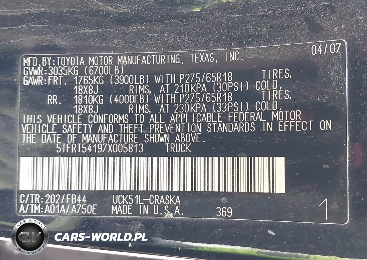 2007 Toyota Tundra Sr5 4.7L V8 VIN:5TFRT54197X005813 - 9