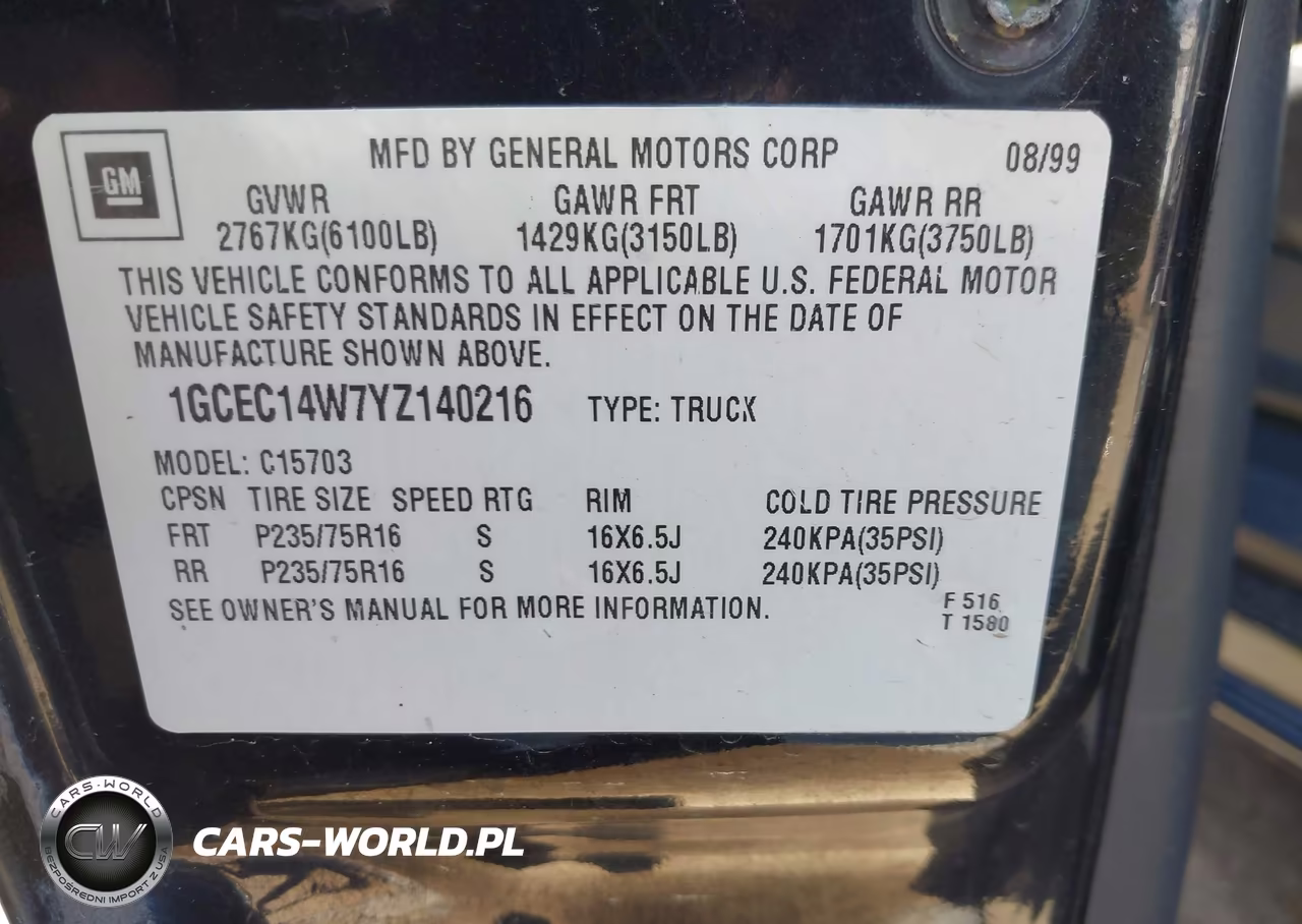 2000 Chevrolet Silverado 1500 VIN:1GCEC14W7YZ140216 - 9