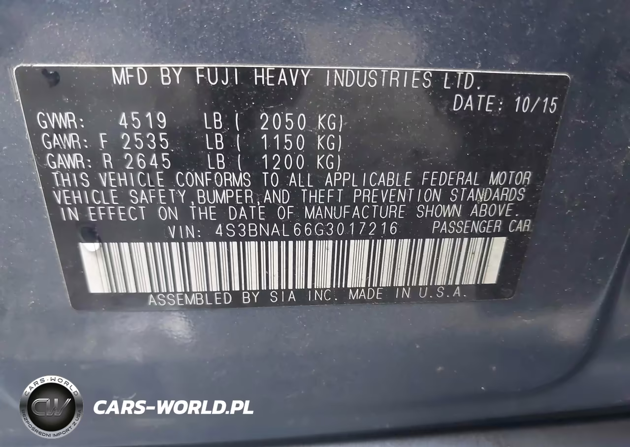 2016 Subaru Legacy 2.5I Limited VIN:4S3BNAL66G3017216 - 9