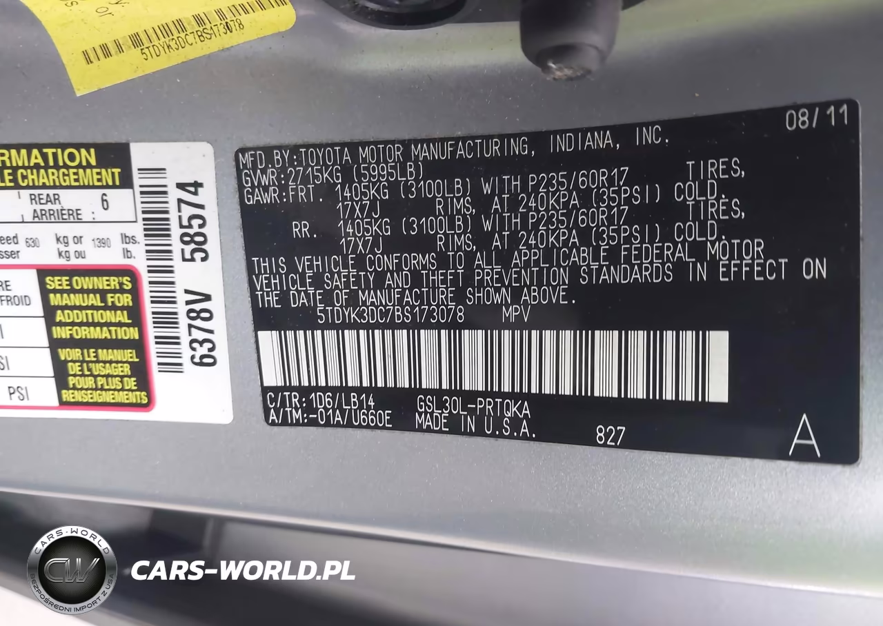 2011 Toyota Sienna Xle V6 VIN:5TDYK3DC7BS173078 - 9