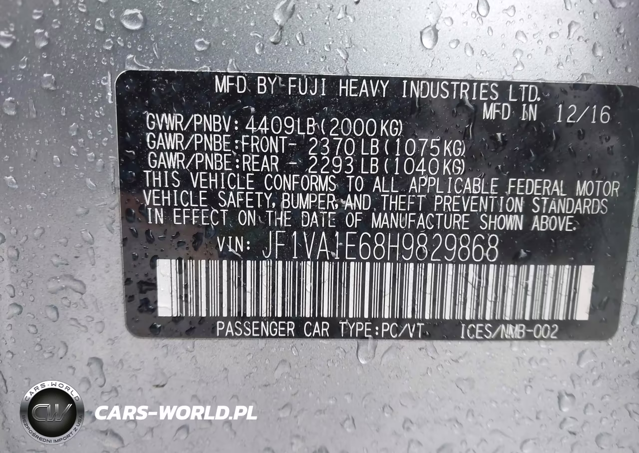 2017 Subaru Wrx Premium VIN:JF1VA1E68H9829868 - 9