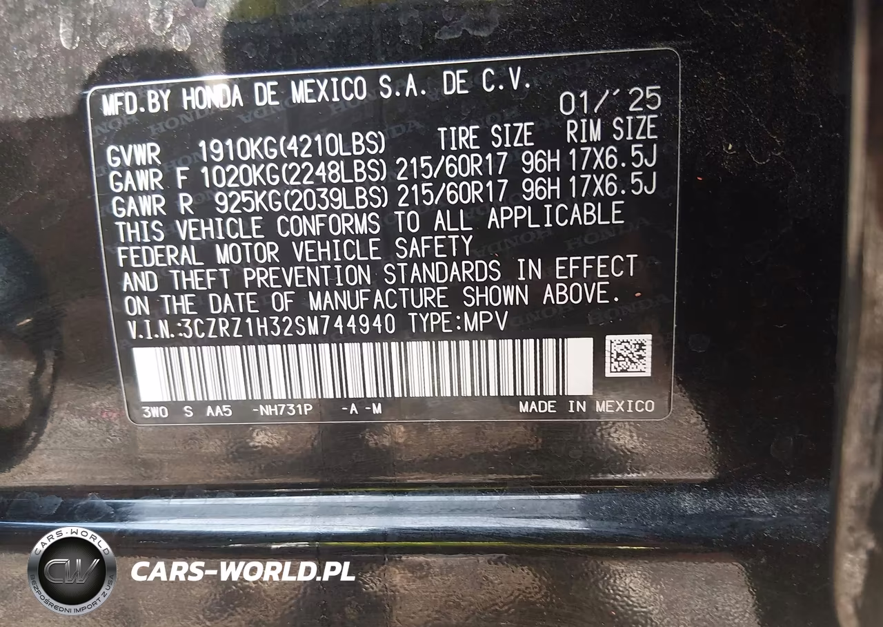 2025 Honda Hr-V 2Wd Lx VIN:3CZRZ1H32SM744940 - 9