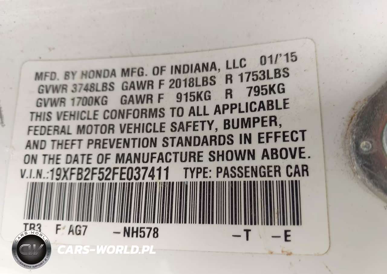 2015 Honda Civic Lx VIN:19XFB2F52FE037411 - 9