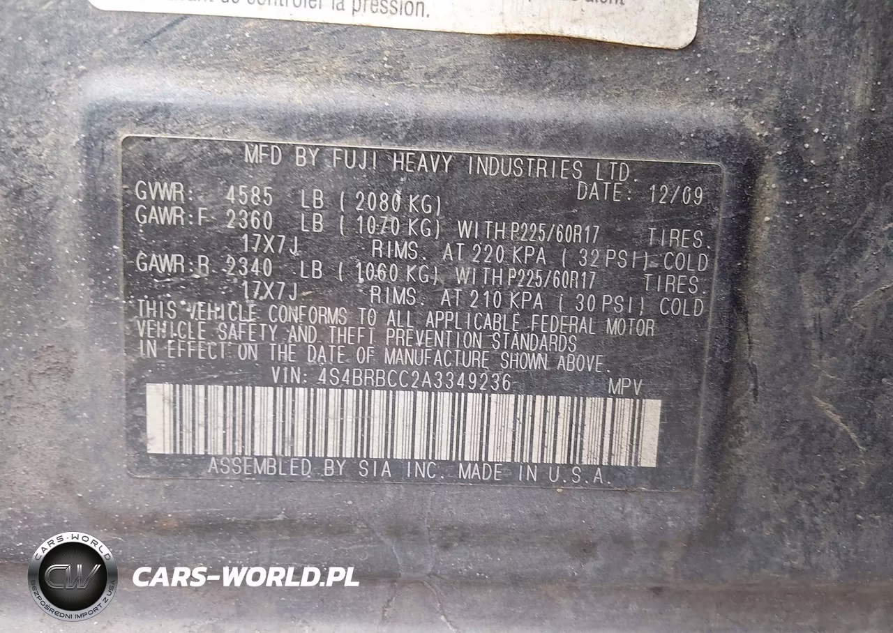 2010 Subaru Outback 2.5I Premium VIN:4S4BRBCC2A3349236 - 9
