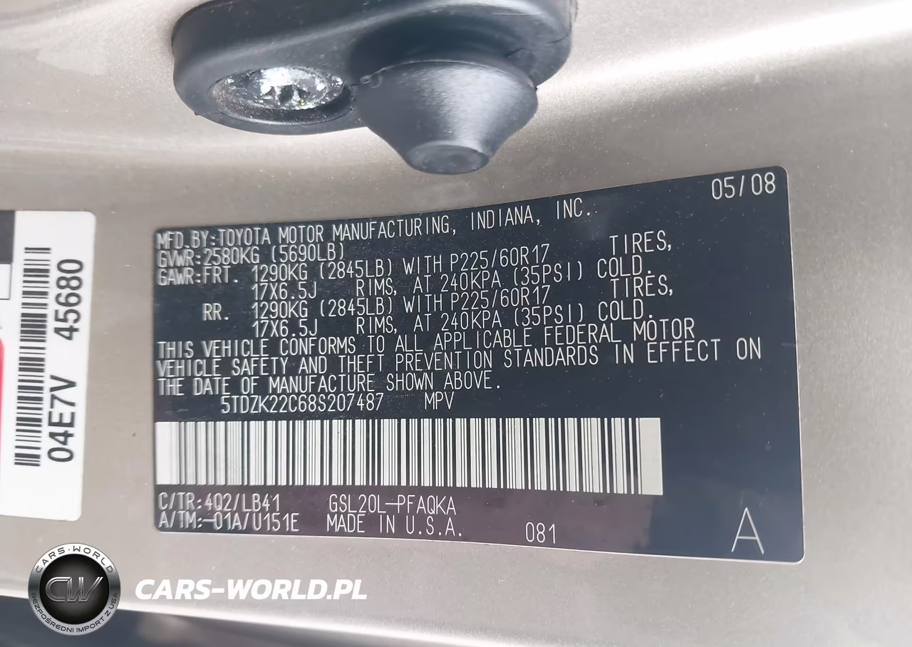 2008 Toyota Sienna Xle VIN:5TDZK22C68S207487 - 13