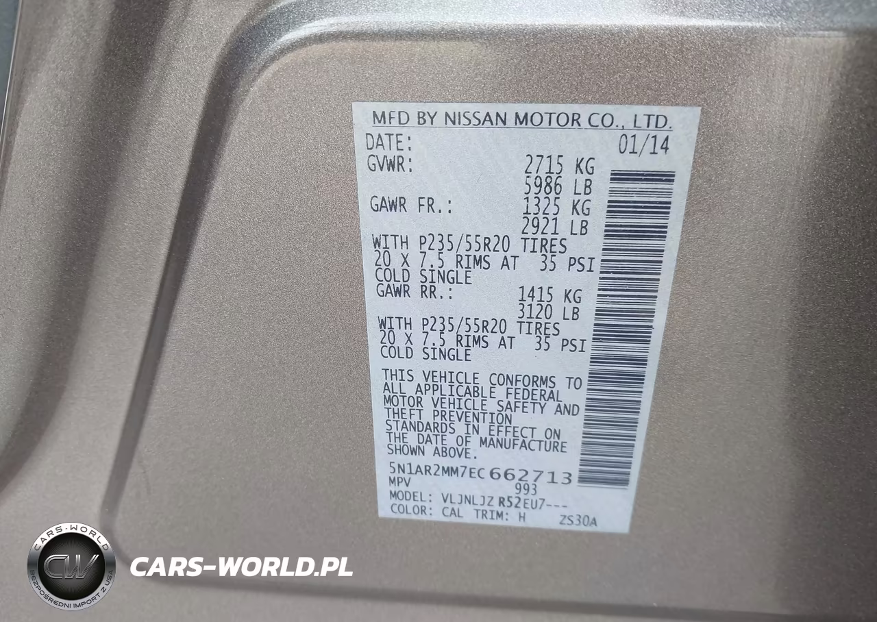 2014 Nissan Pathfinder Platinum VIN:5N1AR2MM7EC662713 - 9