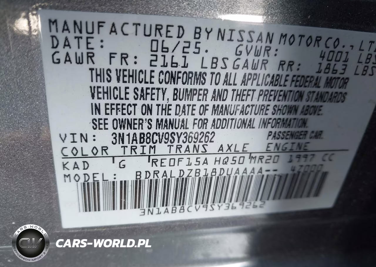 2025 Nissan Sentra Sv VIN:3N1AB8CV9SY369262 - 9