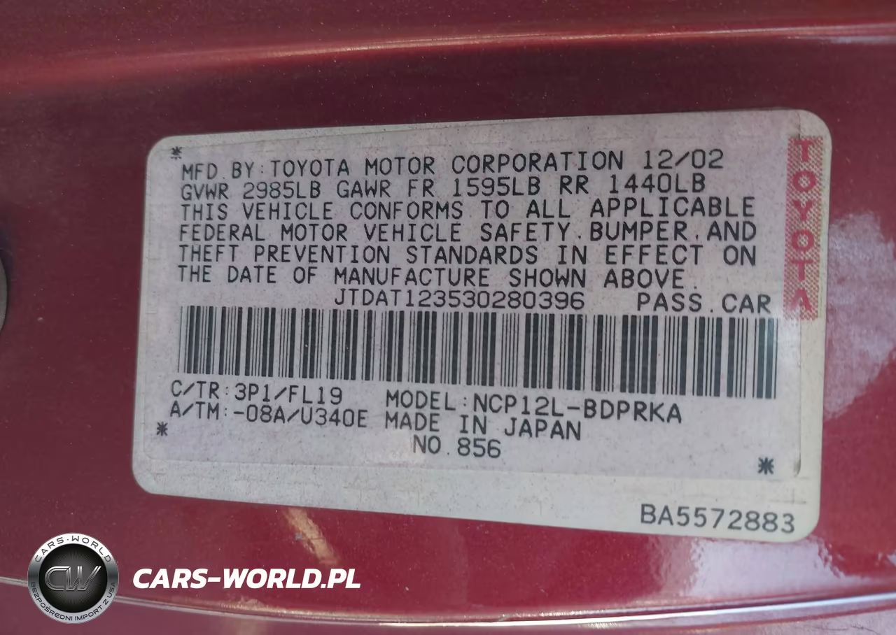 2003 Toyota Echo VIN:JTDAT123530280396 - 9