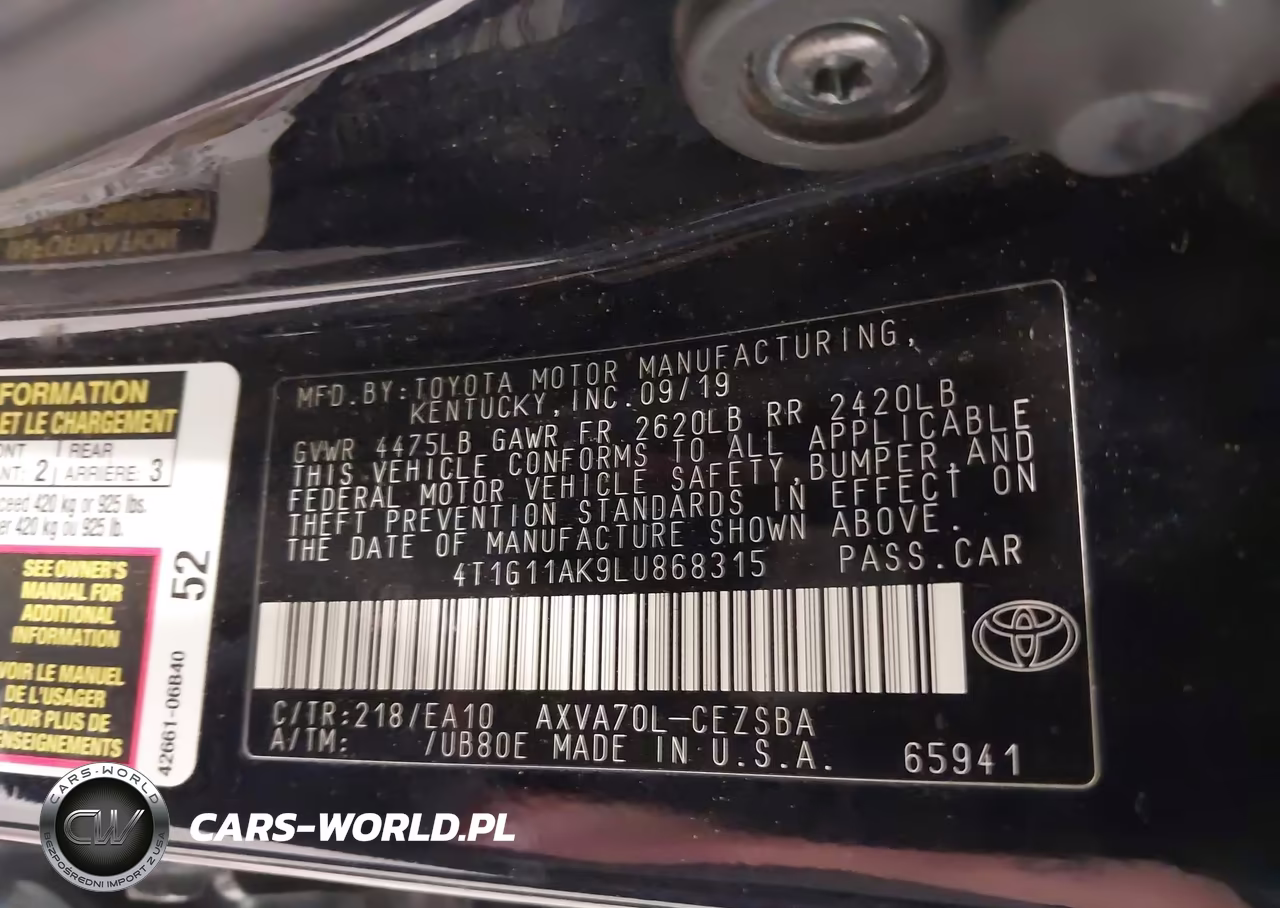 2020 Toyota Camry Se VIN:4T1G11AK9LU868315 - 9