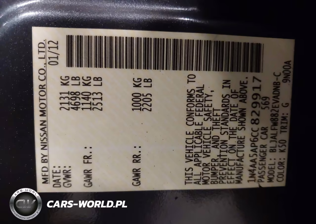 2012 Nissan Maxima 3.5 Sv VIN:1N4AA5AP6CC829917 - 9