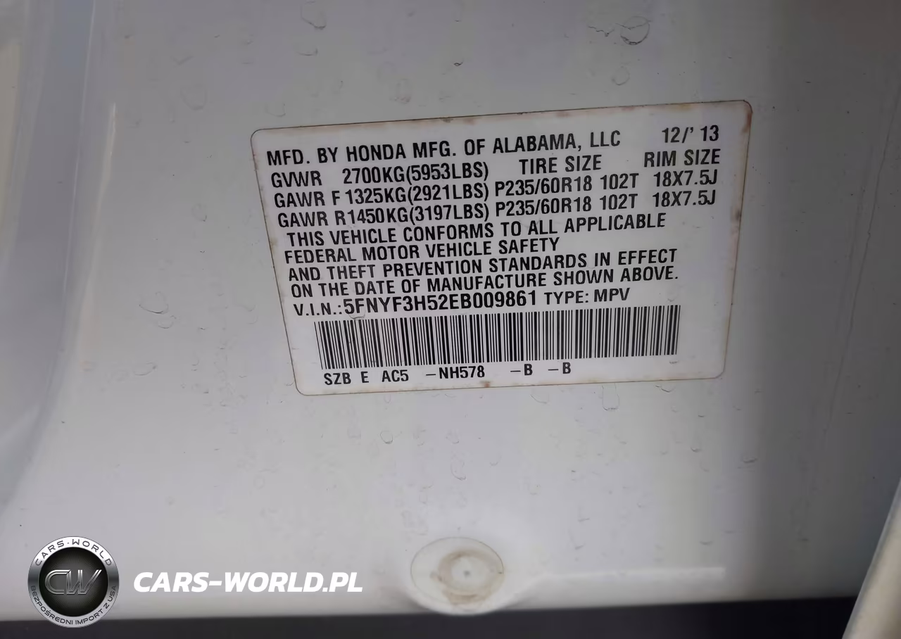 2014 Honda Pilot Ex-L VIN:5FNYF3H52EB009861 - 9