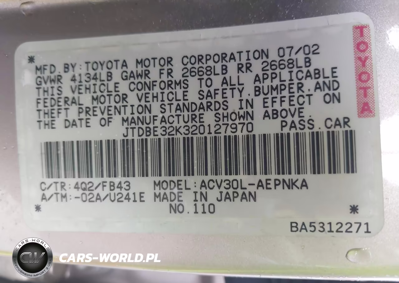 2002 Toyota Camry Le VIN:JTDBE32K320127970 - 9