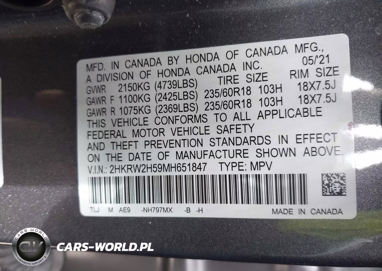 2021 Honda Cr-V Awd Ex VIN:2HKRW2H59MH651847 - 9