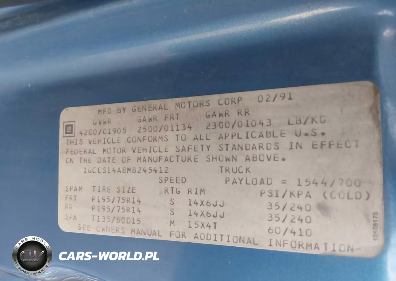 1991 Chevrolet S Truck S10 VIN:1GCCS14A8M8245412 - 9
