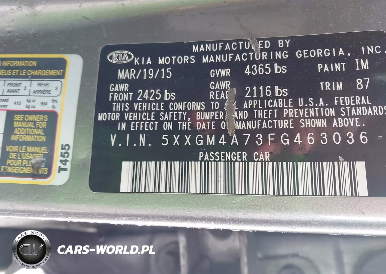 2015 Kia Optima Lx VIN:5XXGM4A73FG463036 - 9