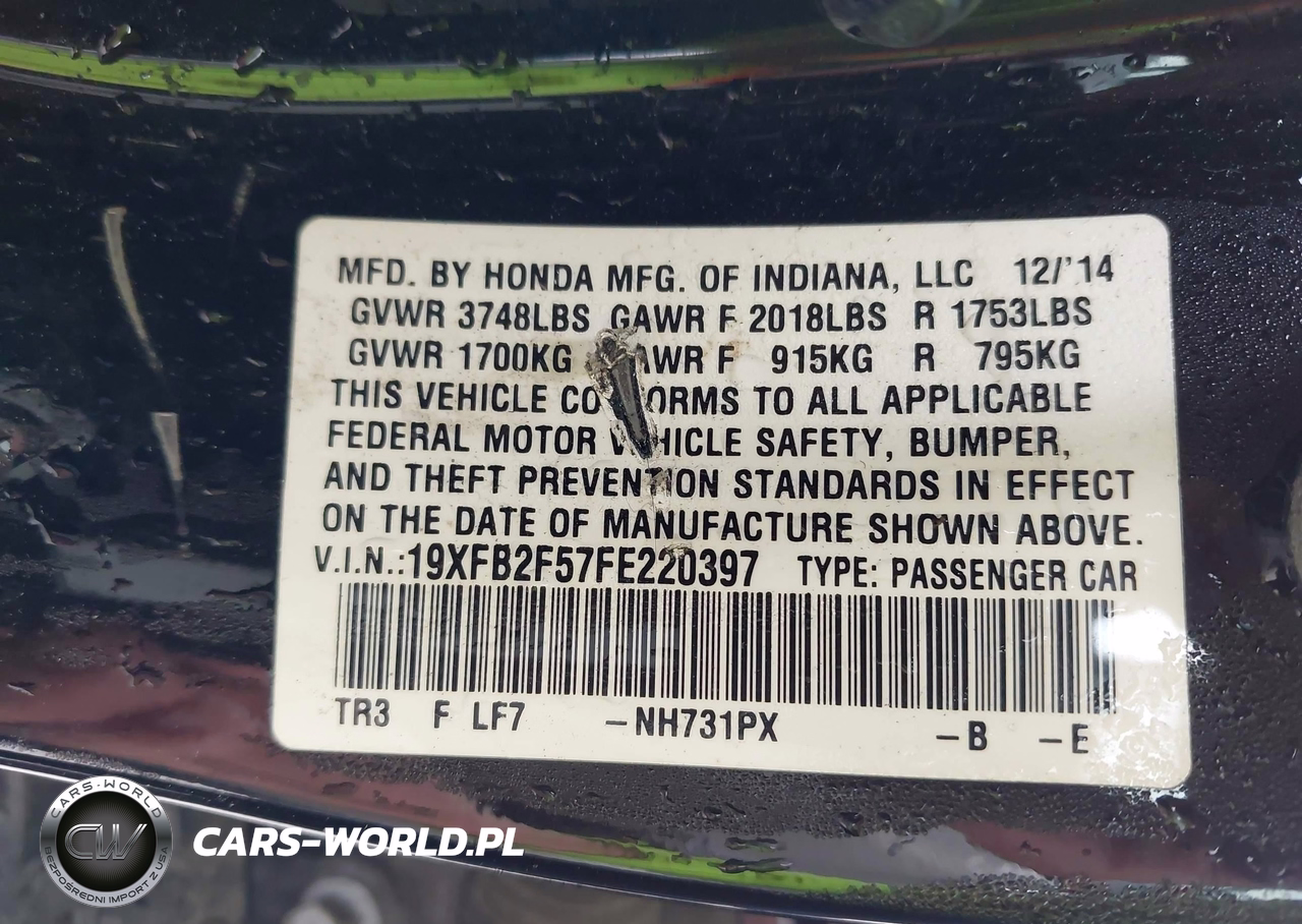 2015 Honda Civic Lx VIN:19XFB2F57FE220397 - 9